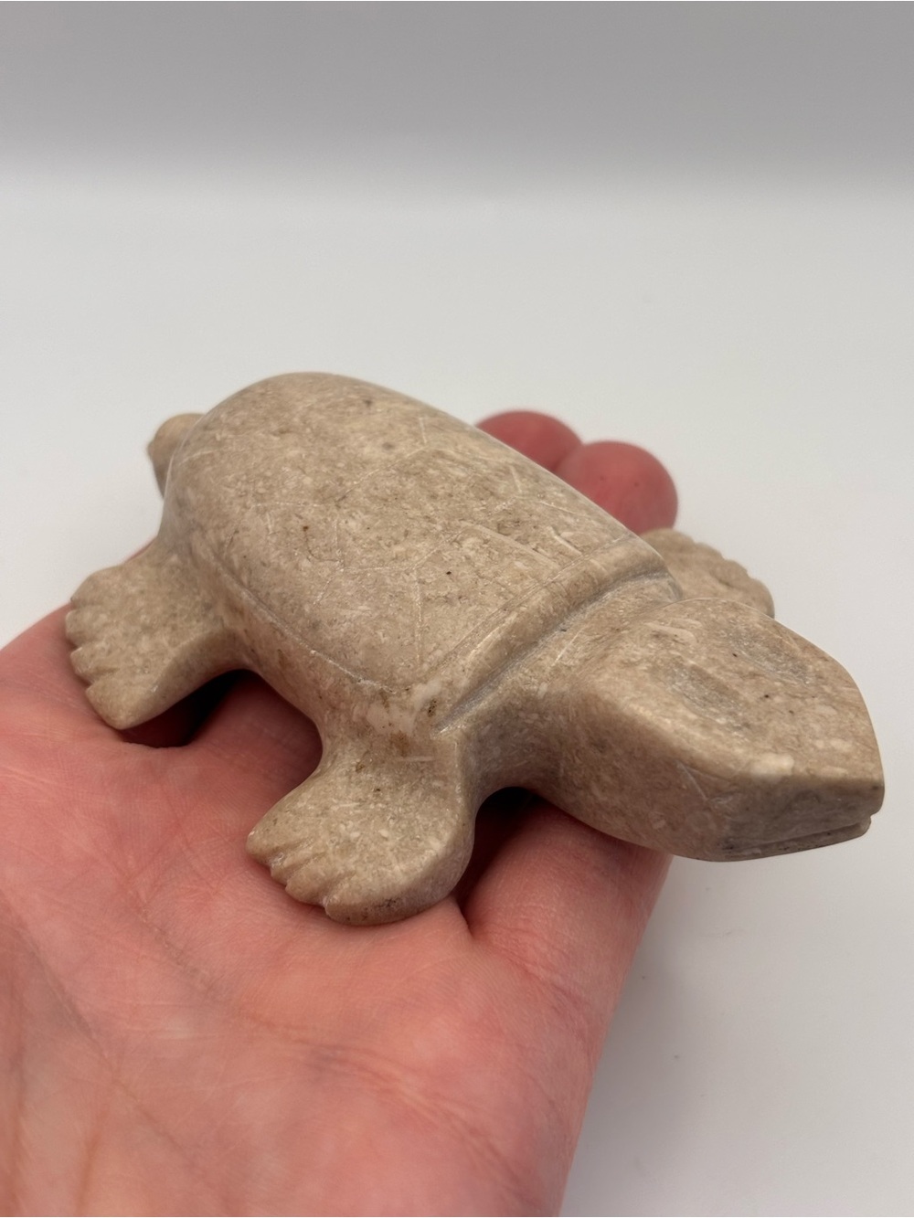 Hand-Carved Stone Turtle Figurine, Beige or Tan Turtle Decor, Stone Paperweight